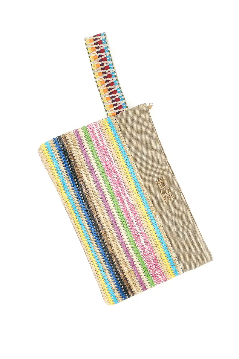 Pochette mare multicolore in tessuto naturale con fantasia etnica Basile 22102