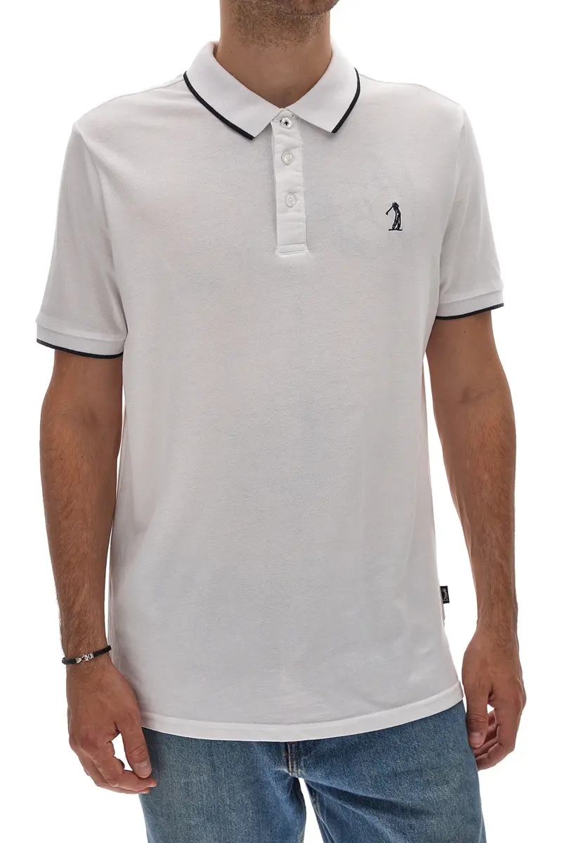 Polo Mezza Manica Bianca con Bordi Blu U.S. GOLF CLUB PO2001