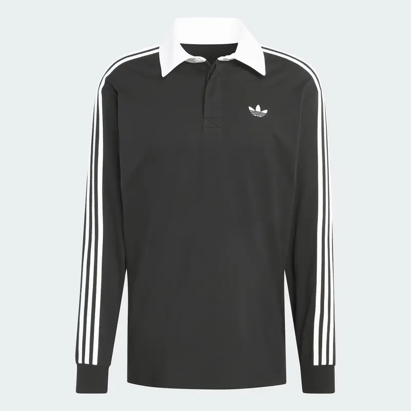 POLO RUGBY UOMO ADIDAS ORIGINALS 3-STRIPES MANICA LUNGA NERA