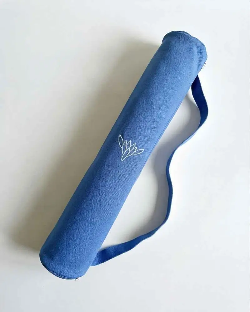 Porta tappetino yoga in cotone e con ricamo - Blu navy