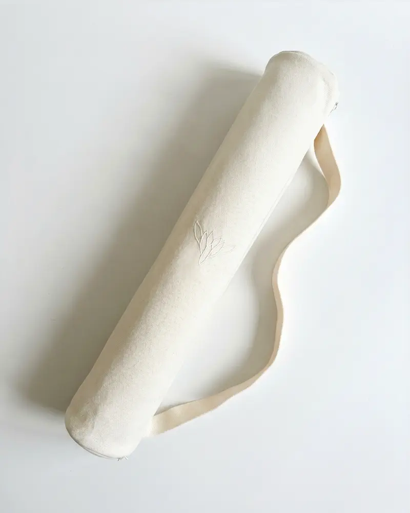 Porta tappetino yoga in cotone e con ricamo - Ecru