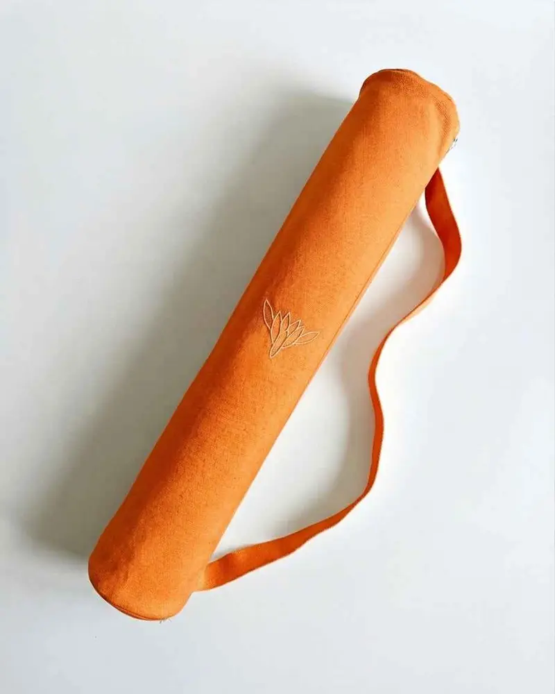 Porta tappetino yoga in cotone e con ricamo - Ocra