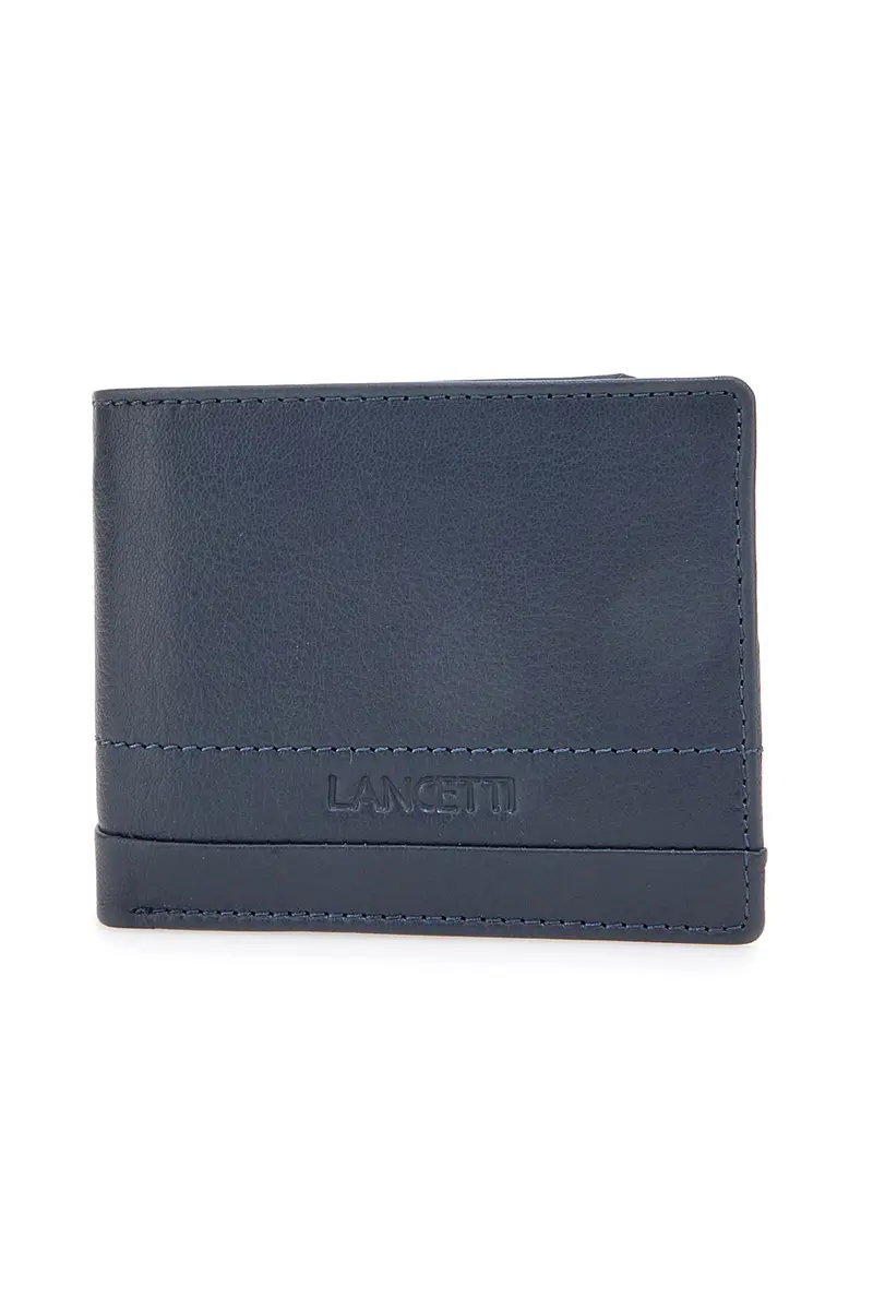 Portafoglio blu in vera pelle con protezione RFID Lancetti LL25W-768-44