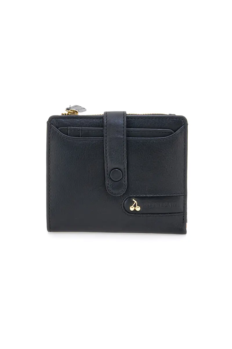 Portafoglio nero con zip e portacarte integrato in vera pelle Naj-Oleari 2521/RW3