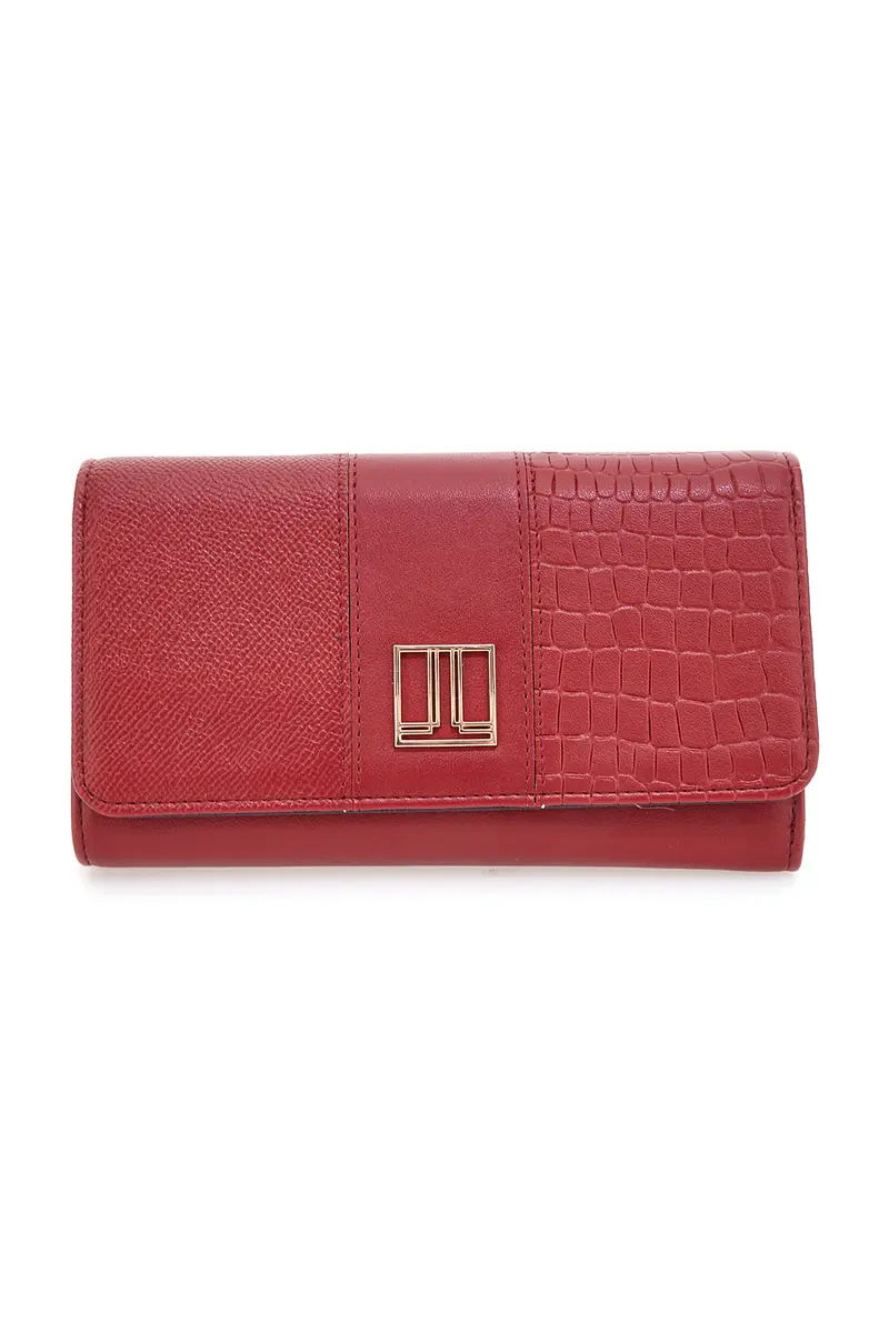 Portafoglio rosso con texture animalier e dettagli dorati Lancetti LL25W-501-68