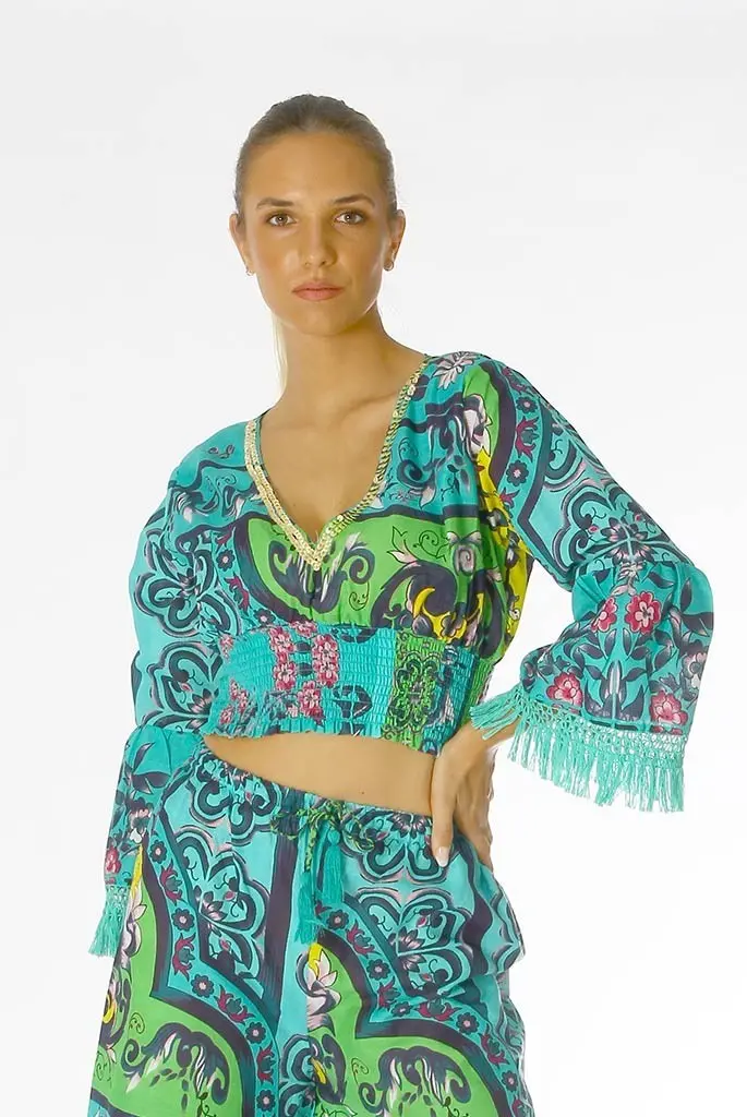 POSITANO BY JEAN PAUL TOP VISCOSA MANICA LUNGA FANTASIA 71753 VERDE