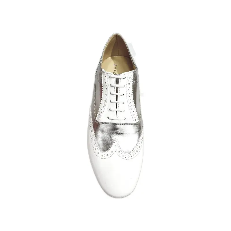 Richard (MS14) - Stringata Coda di rondine Mod. Oxford Brogue Scarpa in Pelle Bianca e Pelle Argento Forma Lunga - Salsa