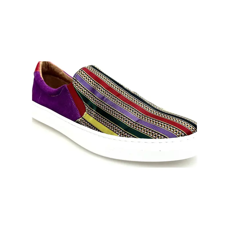 ROJAS Slip Iris Flex - MOCASSINO SUPER FLEX IN CAMOSCIO VIOLA ABBINATO A TESSUTO TRASPIRANTE A RIGHE MULTICOLORE SUOLA CON CASSETTA IN RESINA DI GOMMINA NERA  FLEX - Kizomba