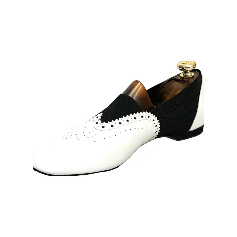 Roly - Jazz 06 in Pelle di Colore Bianco e elastico Nero con Suola Divisa in Resina di Gommina - Salsa