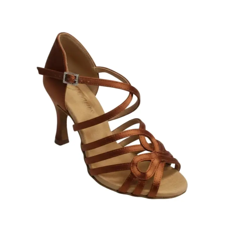 ROSY Dreams Bronzo SS (L2576SS) - Scarpa da Ballo Latino Americano da Donna in Raso Bronzo Tan cinturino incrociato al Collopiede Tacco a Rocchetto