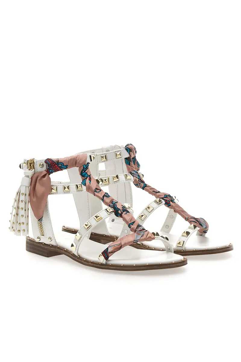 Sandali Bianchi Con Borchie e Foulard Me & Me 660
