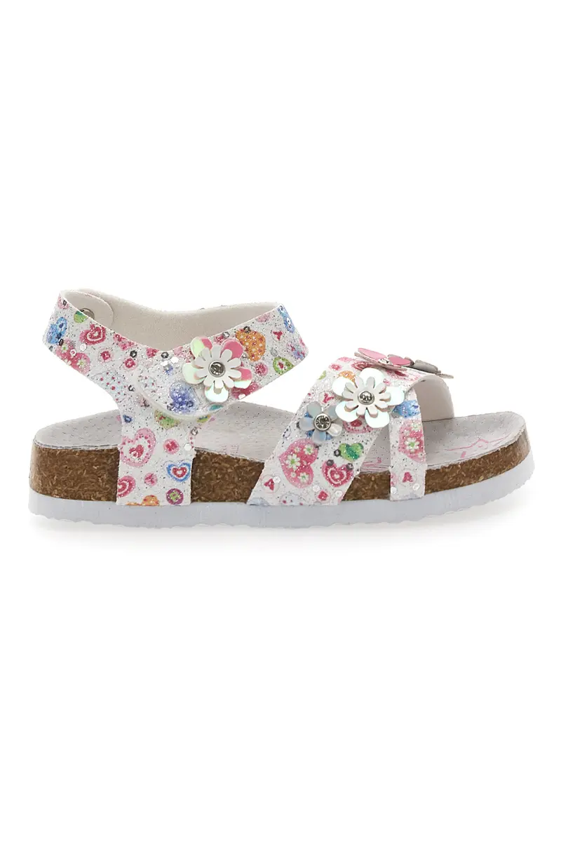 Sandali bianchi con stampa floreale e strappo Pitt Kids 14407