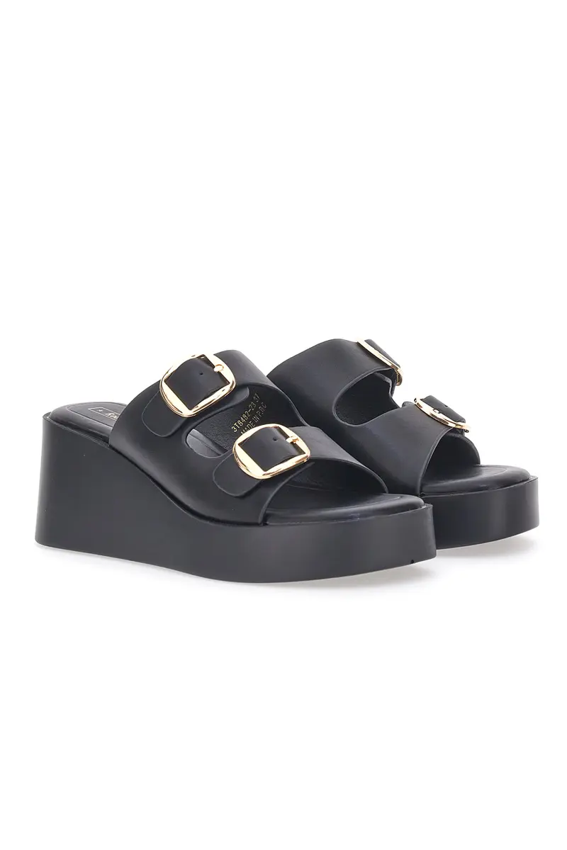 Sandali con zeppa neri con doppia fibbia oro Rock'n Doll 3T848223