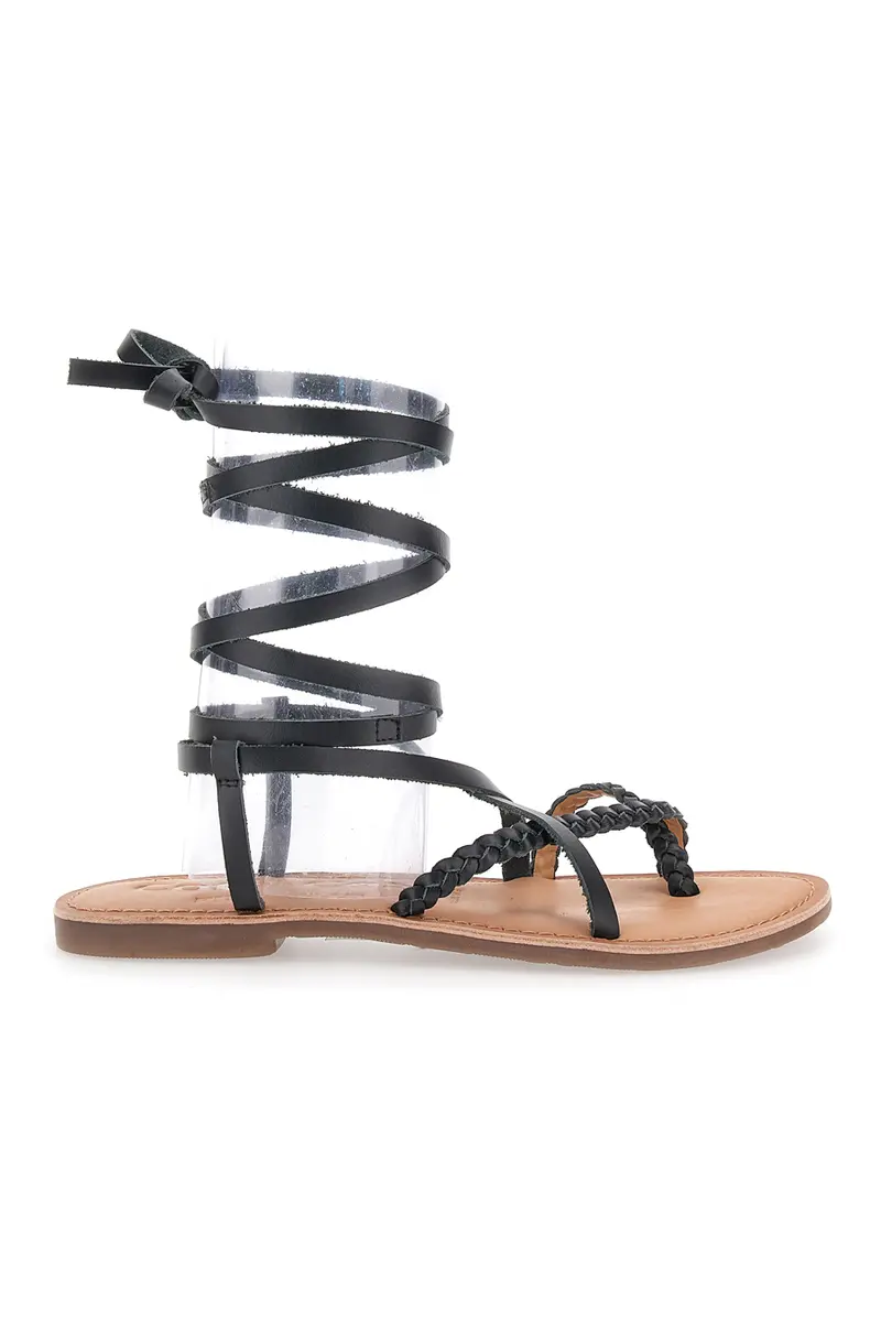 Sandali Lace-Up Neri Con Suola Flat Cafe' Cost 95121
