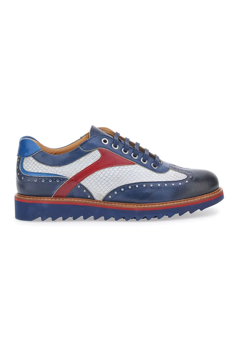 Scarpe Stringate Bianche e Blu In Vera Pelle Made in Italy Pittarello Plus PT321