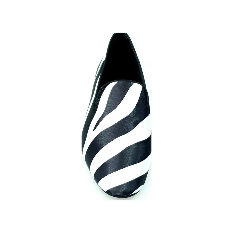 Sebras / Zebra (MS20) - Mocassino in Raso seta Zebrato Profilo nero Forma Lunga - Salsa