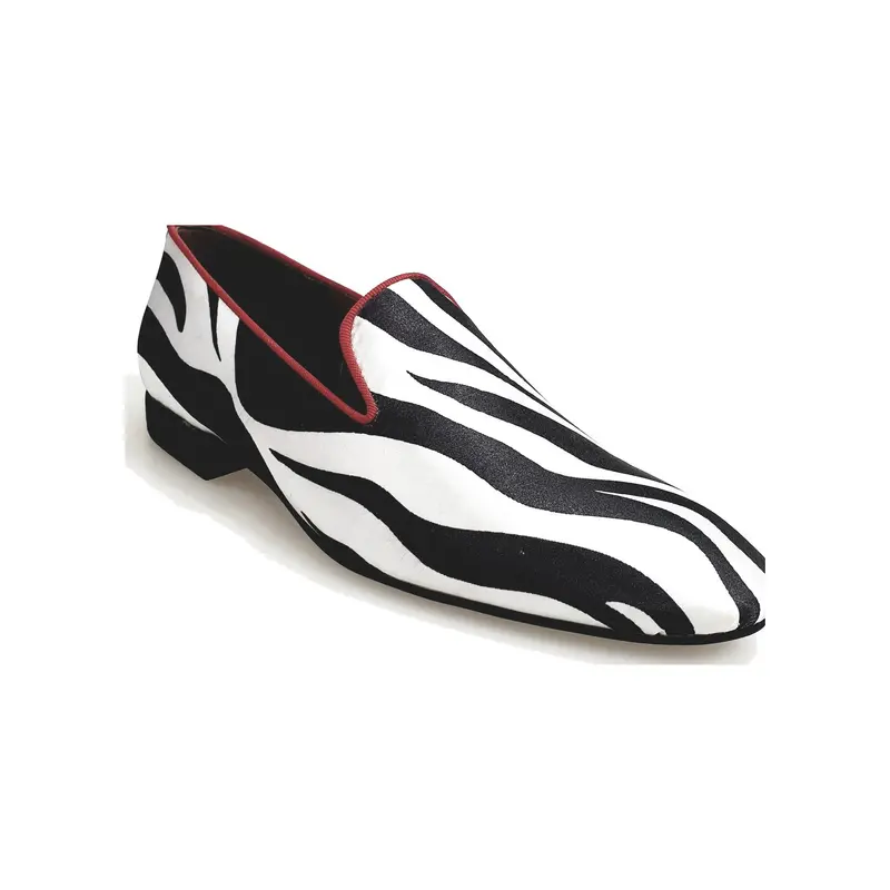 Sebras / Zebra (MS20) - Mocassino in Raso seta Zebrato Profilo Rosso Forma Lunga - Salsa