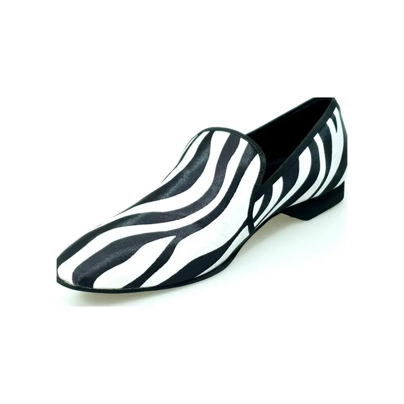 Sebras / Zebra (MS21) - Mocassino in Raso seta Zebrato profili neri Forma lunga - Salsa