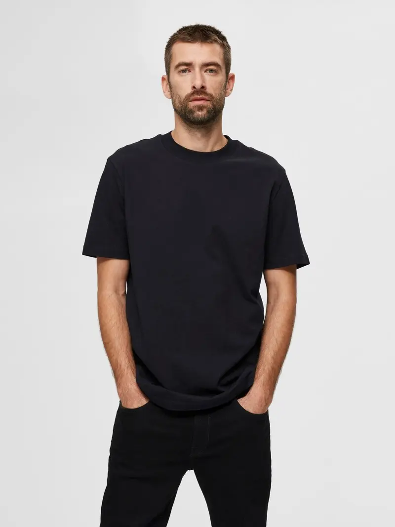 SELECTED HOMME T-SHIRT COLMAN MEZZA MANICA GIROCOLLO UOMO 16077385 BLK