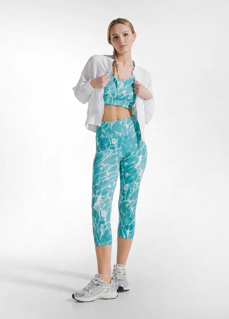 SET TOP SPORTIVO E LEGGINGS 7/8 ALLOVER IN MICROFIBRA BLU