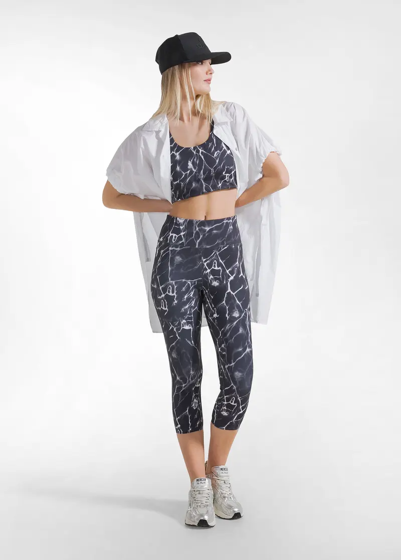 SET TOP SPORTIVO E LEGGINGS 7/8 ALLOVER IN MICROFIBRA NERO