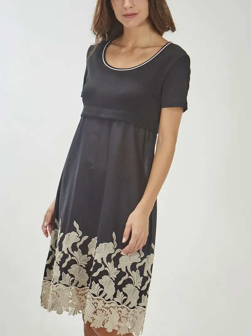 Short-sleeved Minidress in Cotton with Macramé 5984