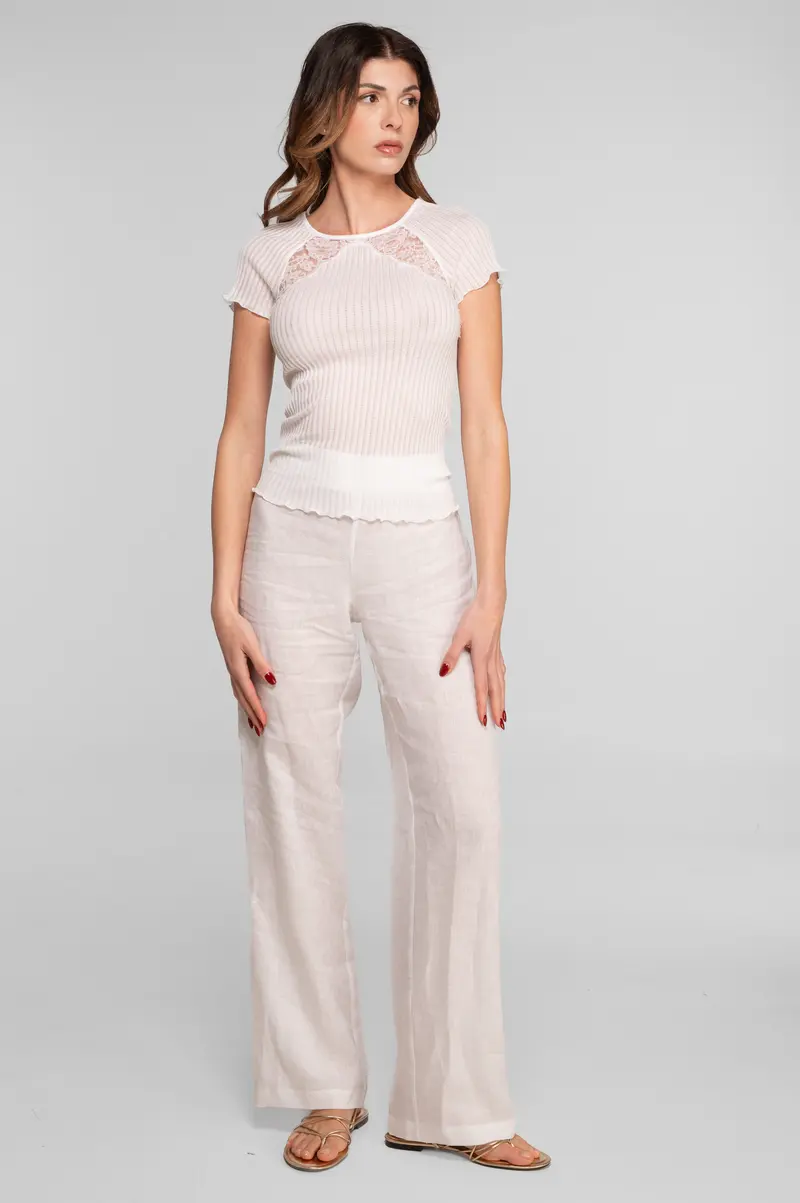 Short sleeves top in ajouré Filoscozia with Chantilly lace 7701