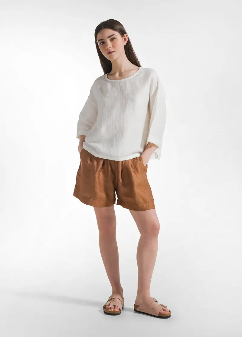 SHORTS IN LINO LUCIDO MARRONE
