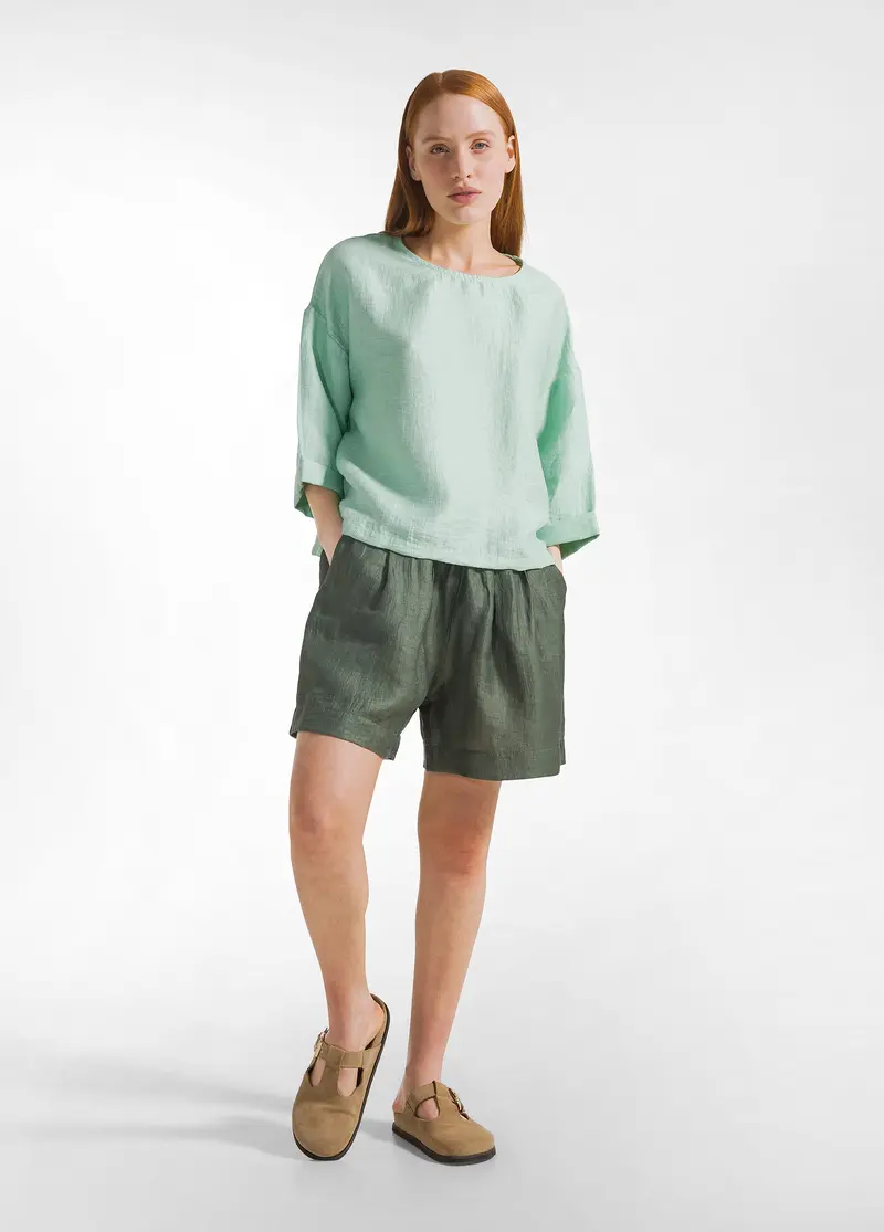SHORTS IN LINO LUCIDO VERDE