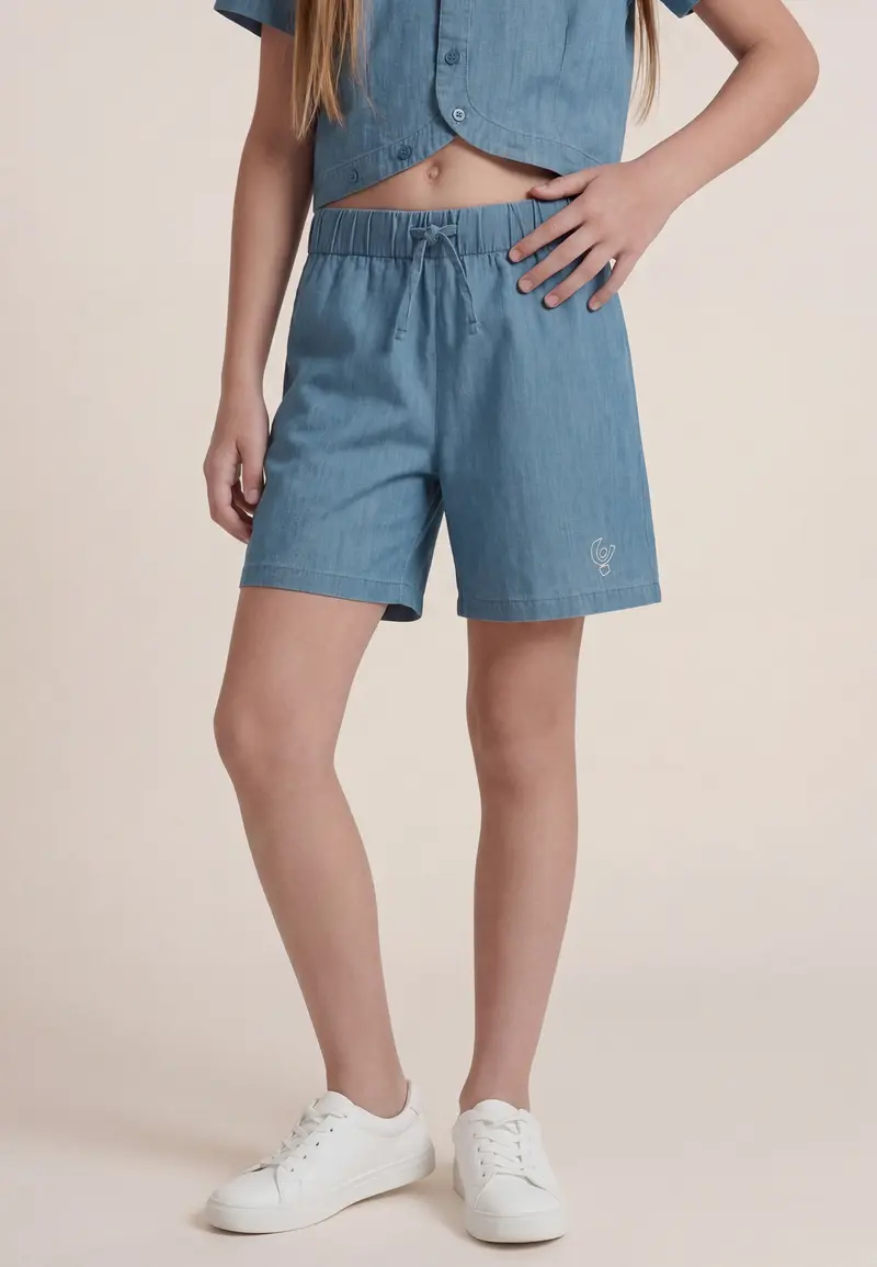 Shorts in tessuto chambray da bambina e ragazza