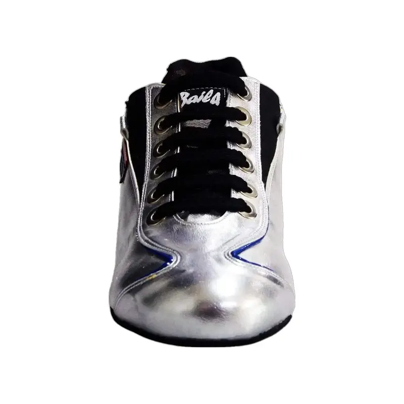 Sneaker 113H Horus - Scarpa da Ballo Salsa Uomo Pelle Argento con Profilo Blu | Stile Cubano
