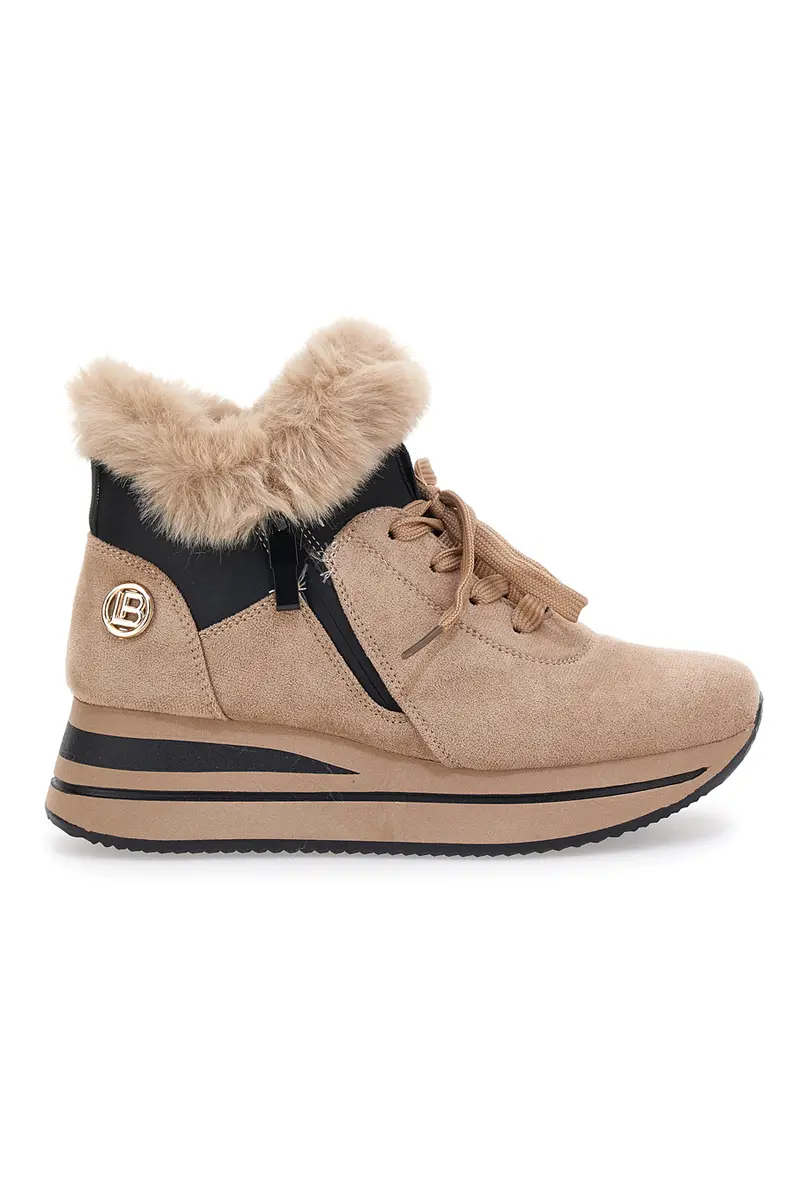 Sneakers beige imbottite con pelliccia sintetica Laura Biagiotti 9255M