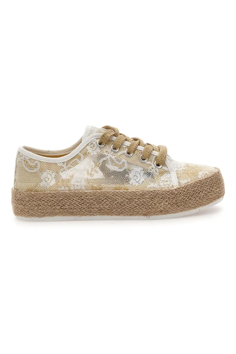 Sneakers beige in pizzo con suola corda Energy E132