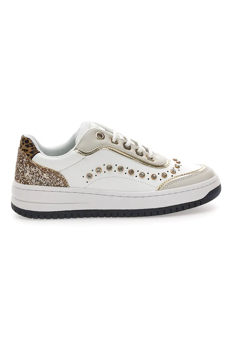 Sneakers bianche con borchie e glitter oro Burani 51771C1108