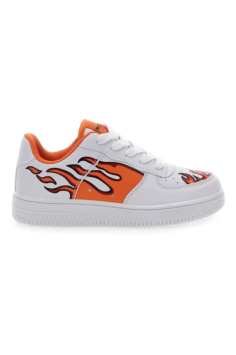 Sneakers Bianche e Arancione con Fuoco PITT KIDS K191562