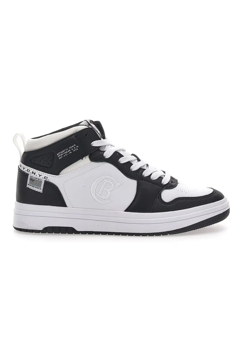 Sneakers Bianche e Nere Mid-Cut Cotton Belt Karim Blk Line