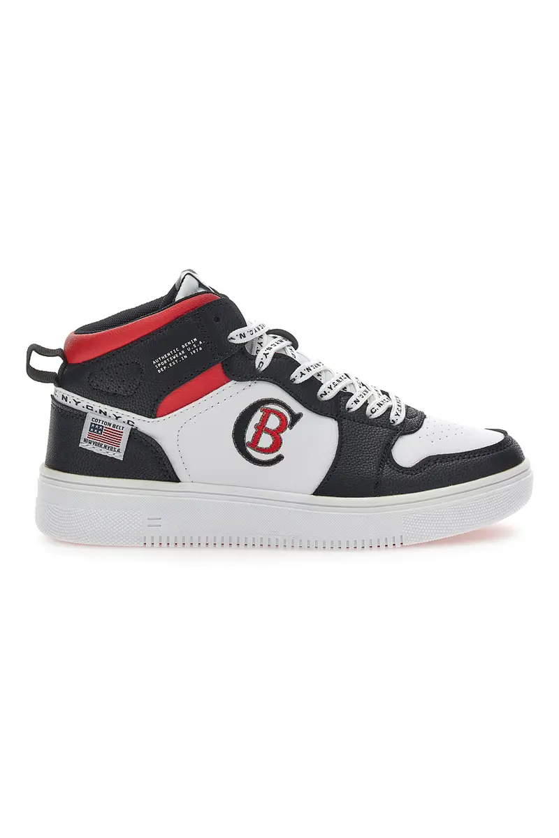Sneakers Mid Cut Cotton Belt Karim Nero-Rosso