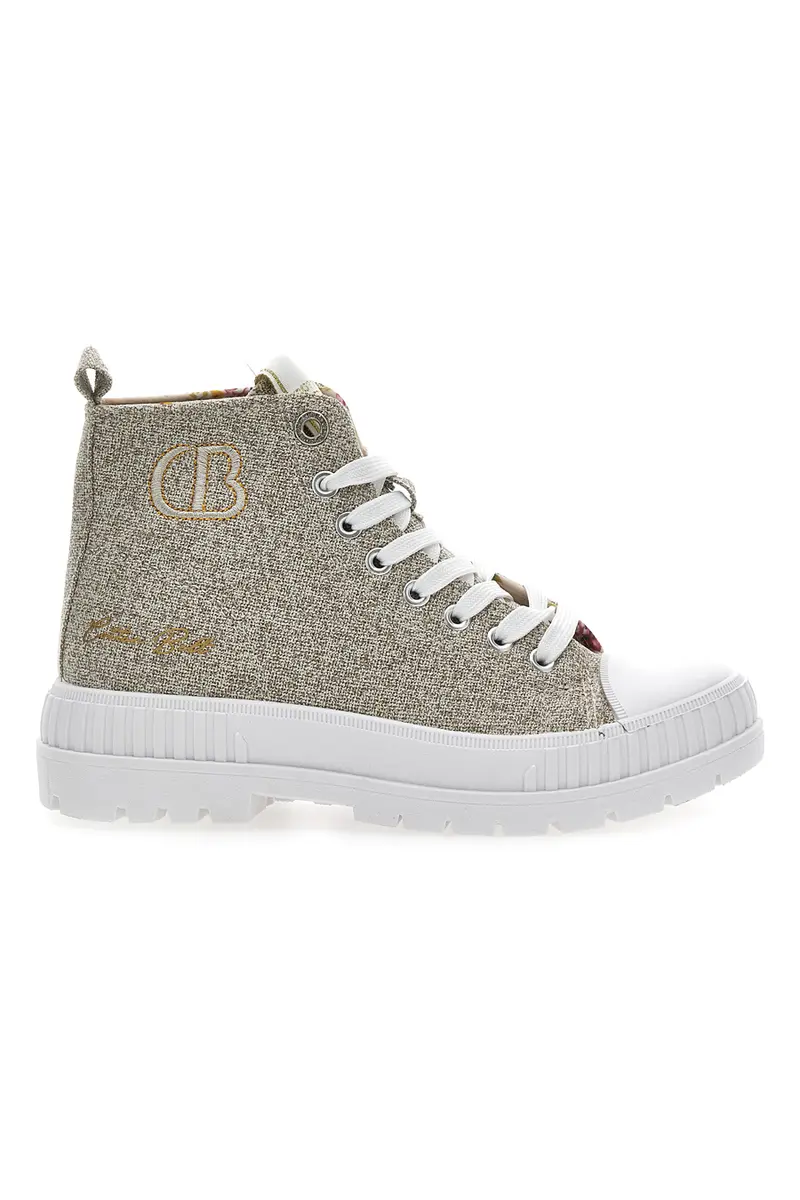 Sneakers Mid Cut Cotton Belt Linen Beige