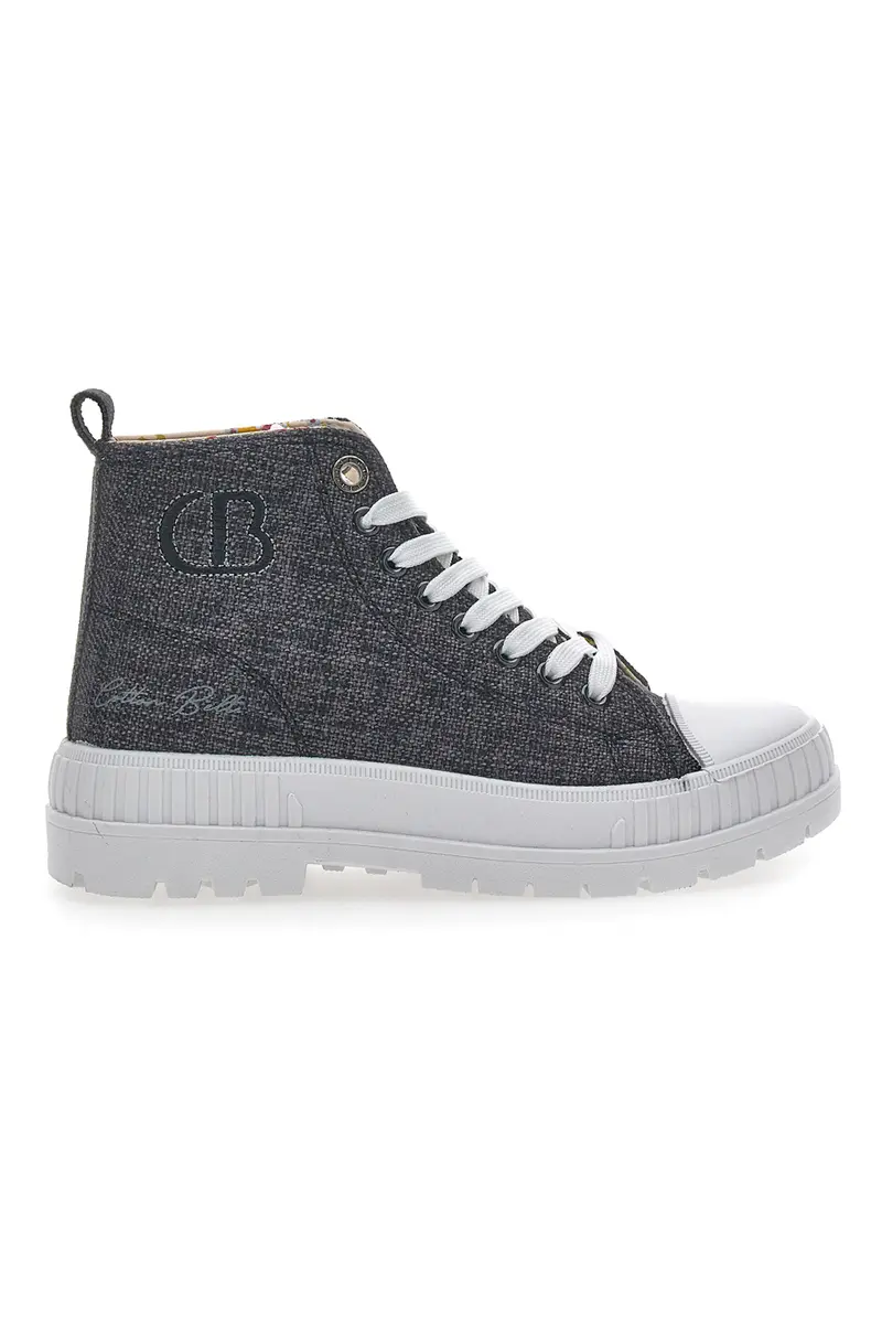 Sneakers Mid Cut Cotton Belt Linen Nere