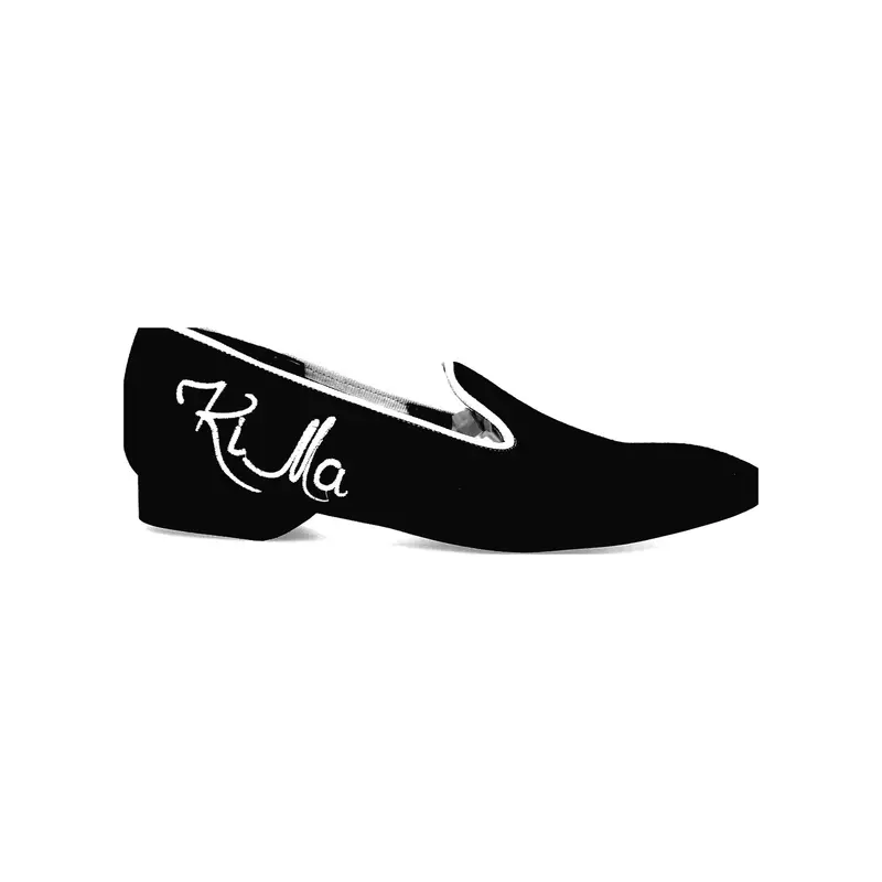 Stefan Black (MS20) KIMA - Mocassino in Camoscio nero profilo Bianco ricamo Kima Bianco Forma Lunga - Salsa