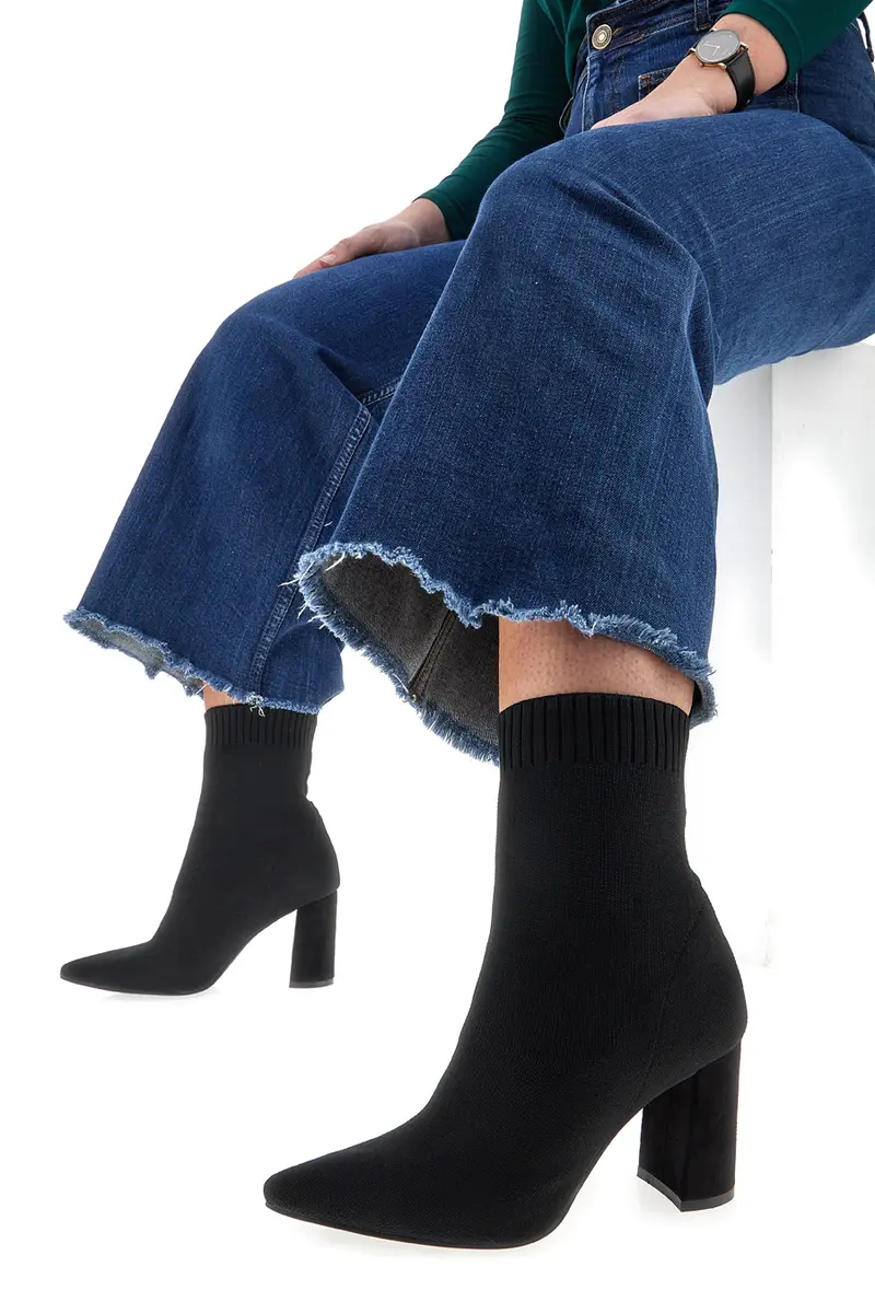 Stivaletti Socks Neri a Punta con Tacco Alto The First 484