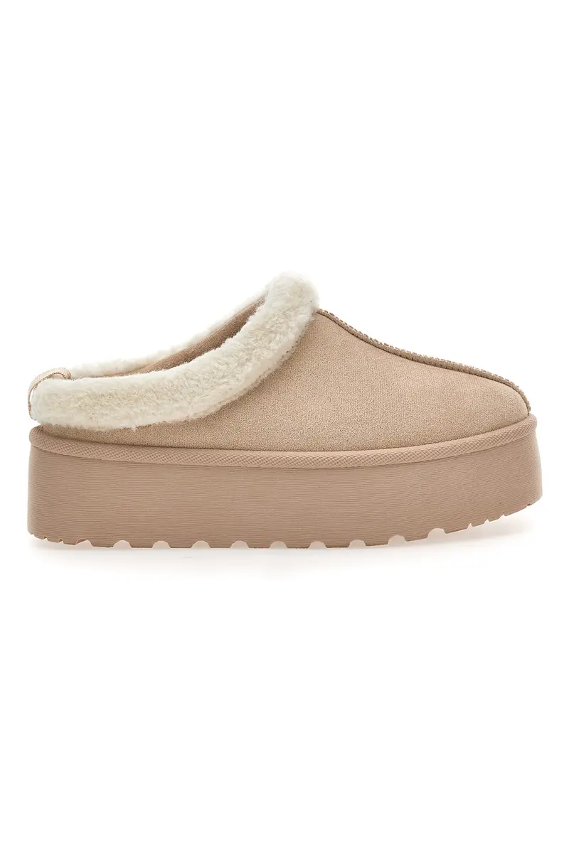 Stivaletti stile pantofola beige con bordo in pelo Pittarello Love PK1913C