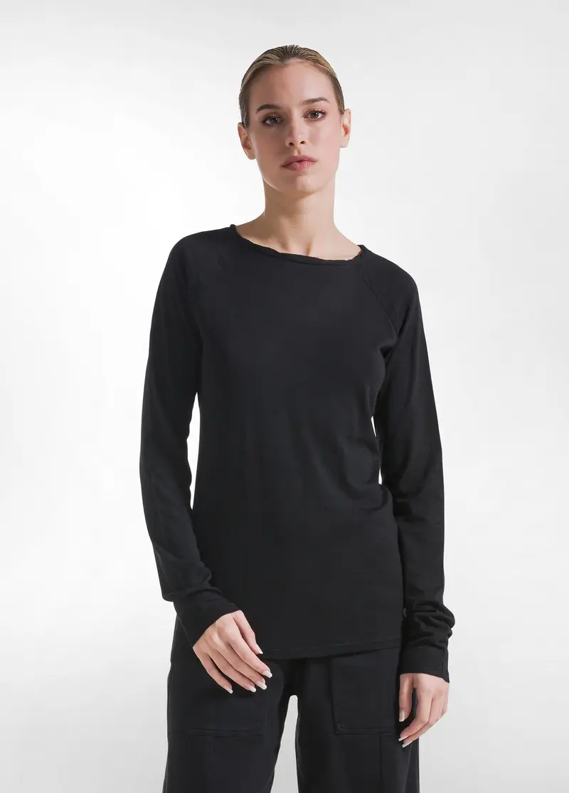 T-SHIRT A MANICA LUNGA IN JERSEY MODAL FIAMMATO NERO