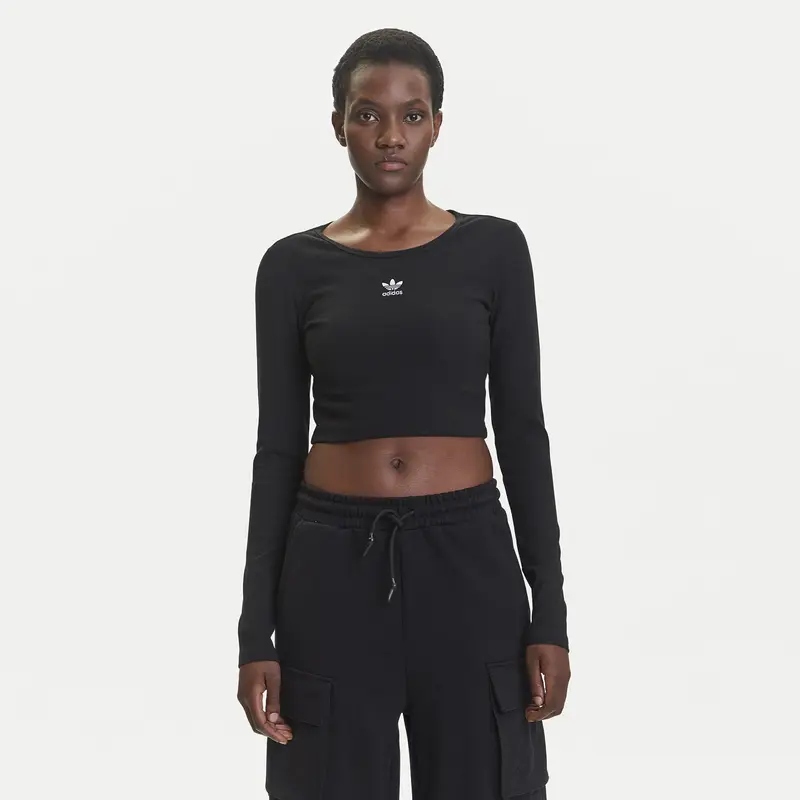 T-SHIRT ADIDAS ORIGINALS ESSENTIALS CROP MANICA LUNGA NERO IW5725