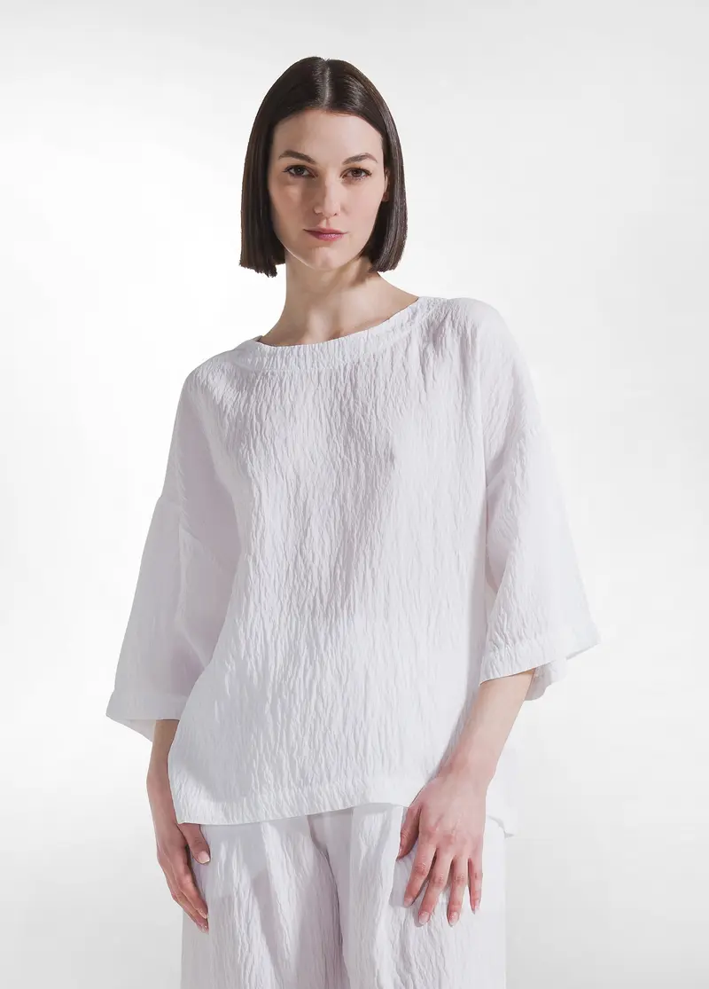 T-SHIRT AMPIA IN VISCOSA EFFETTO STROPICCIATO BIANCO