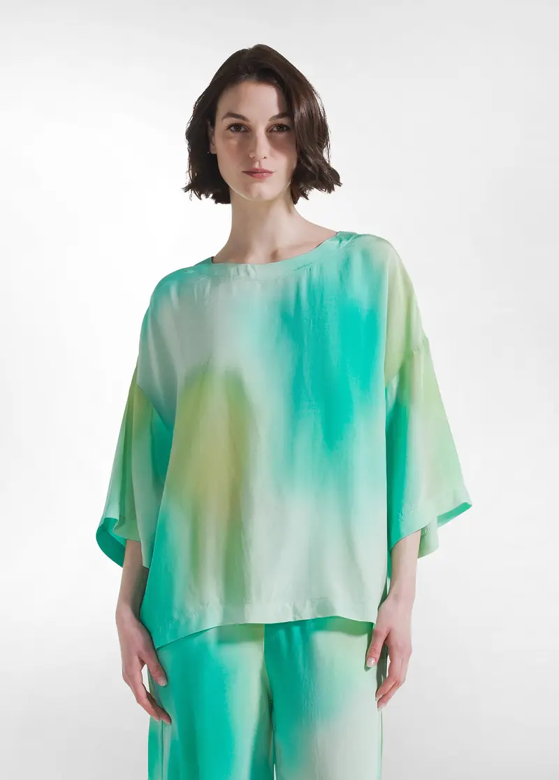 T-SHIRT AMPIA IN VISCOSA HABUTAI BLU