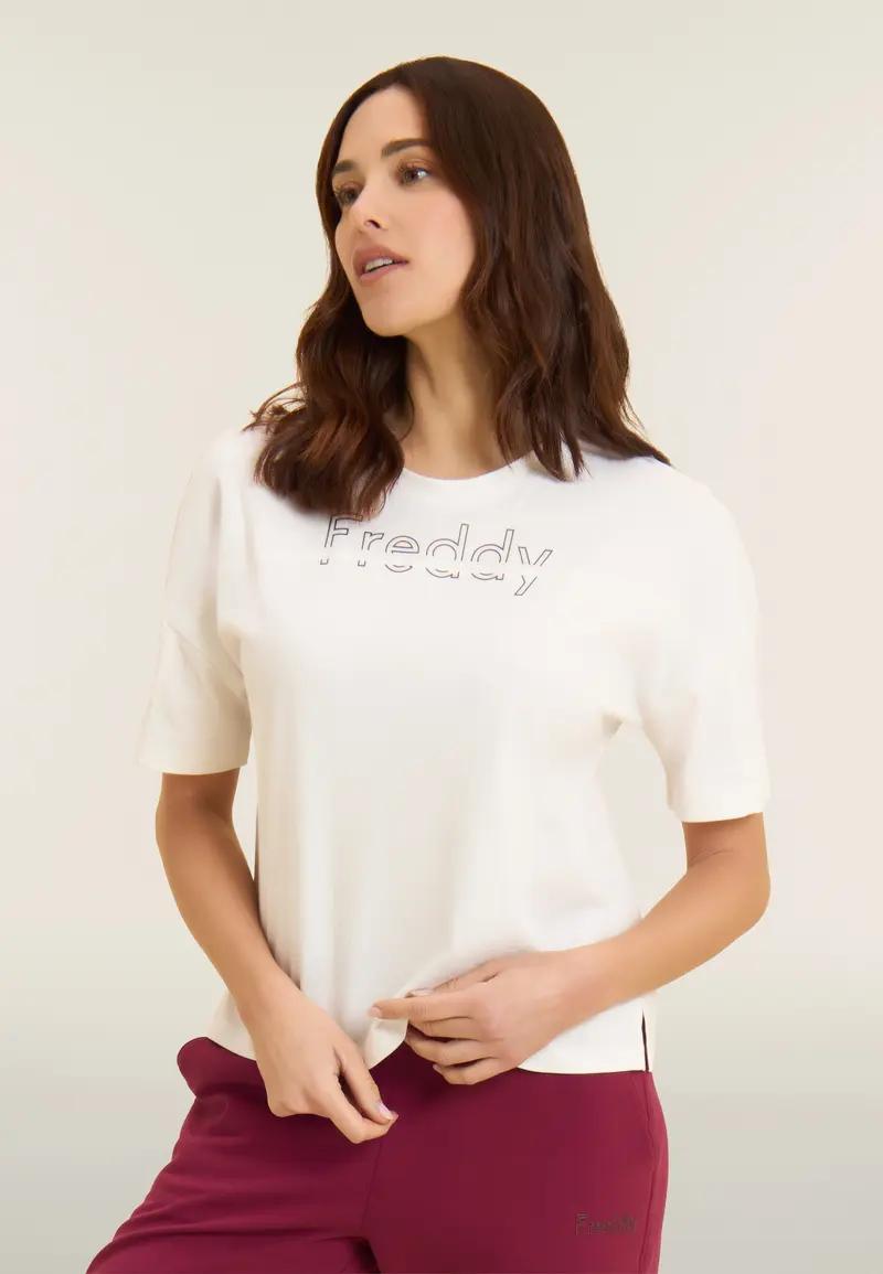 T-shirt boxy cropped da donna girocollo