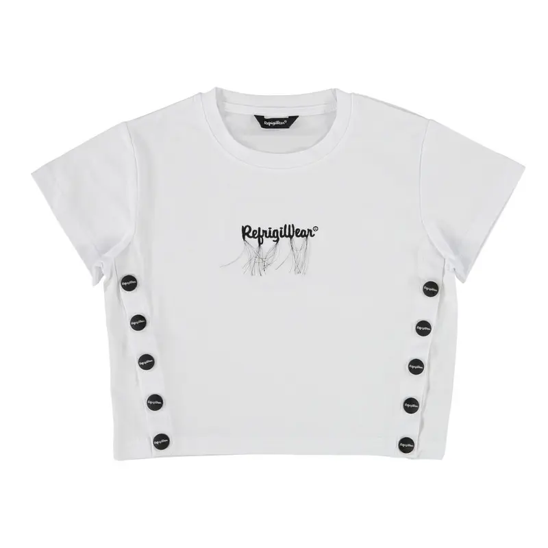 T-SHIRT CROP TOP REFRIGIWEAR LOGO E BOTTONI LATERALI BIANCA
