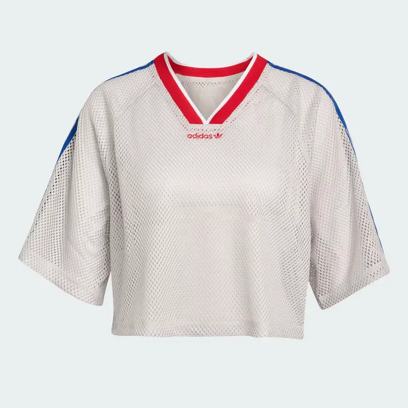T-SHIRT DONNA ADIDAS ORIGINALS IN RETE GRIGIA CON SCOLLO A V
