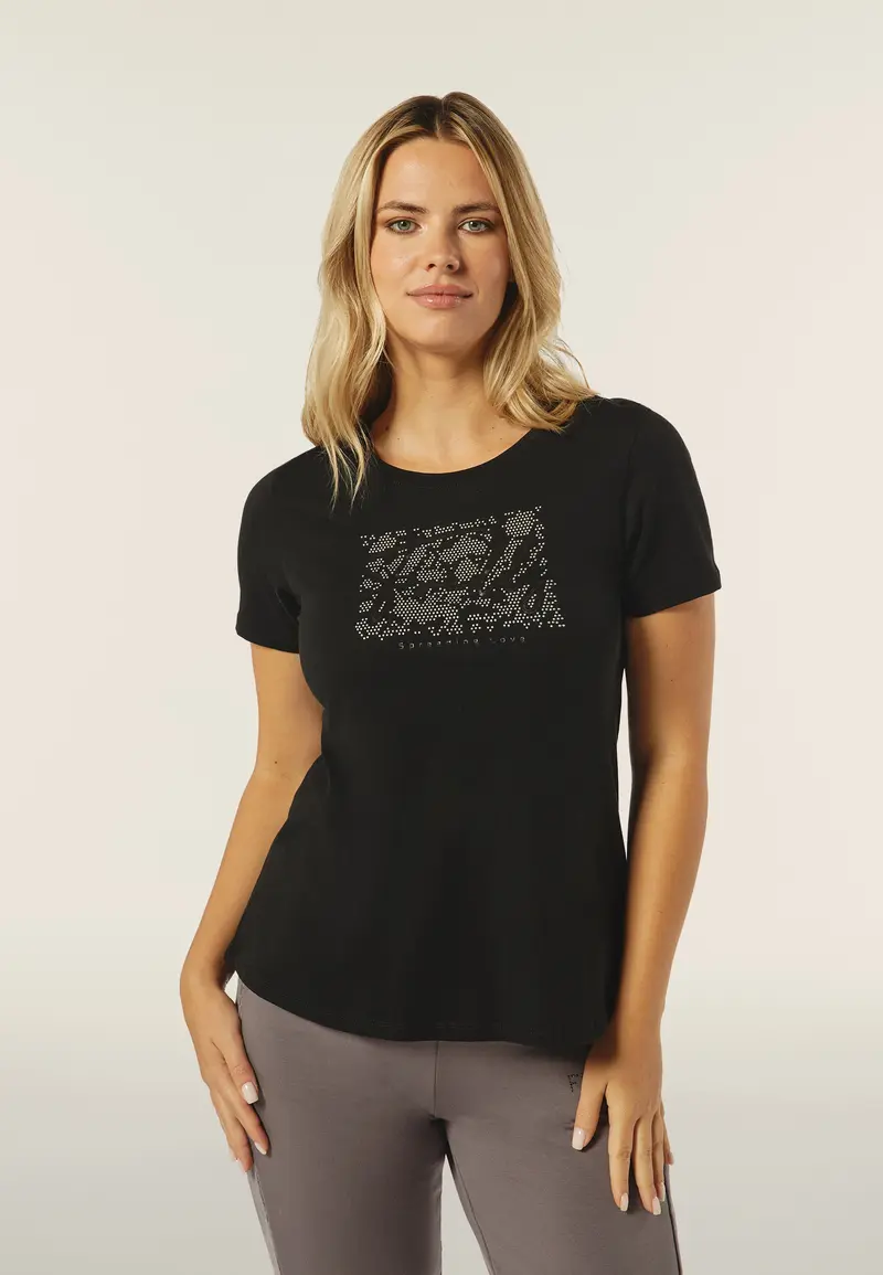 T-shirt donna comfort fit con grafica composta da strass